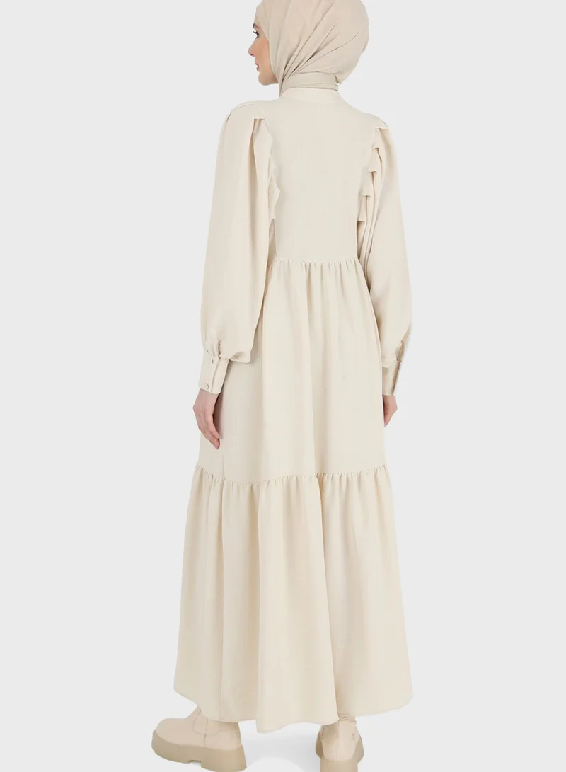 Refka by modanisa Balloon Sleeve Button Detail Dress