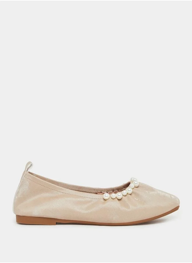 Styli Faux Pearl Embellished Ballerina Shoes