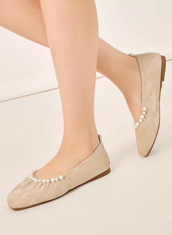 Styli Faux Pearl Embellished Ballerina Shoes  - Image 1