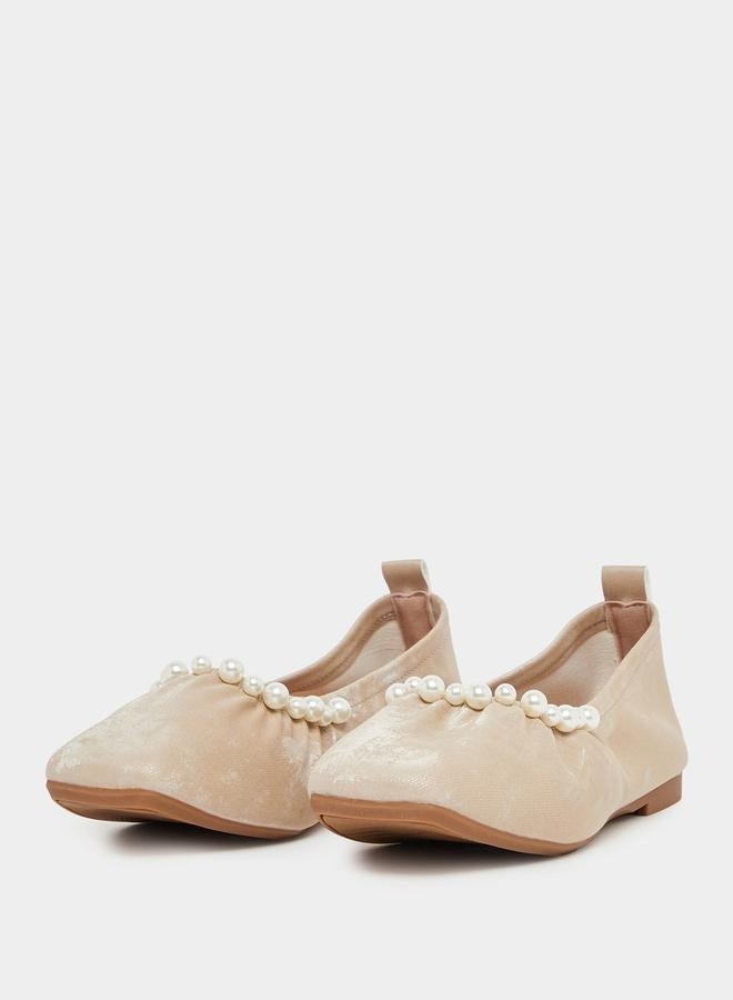 Styli Faux Pearl Embellished Ballerina Shoes  - Image 3