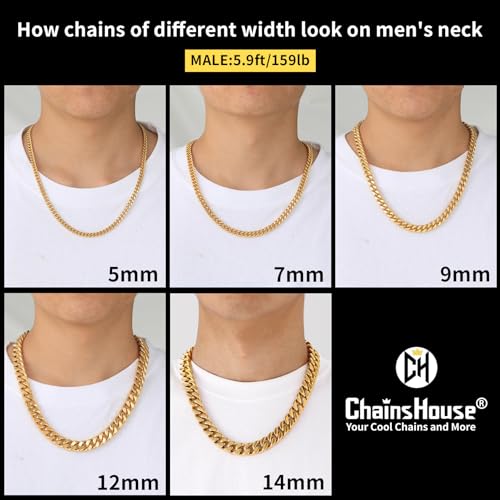ChainsHouse Gold Plated Mens Cuban Link Chain, Miami Cuban Chain Necklace for Men, 9mm Wide Hip Hop Mens Jewelry, 30" - Image 5