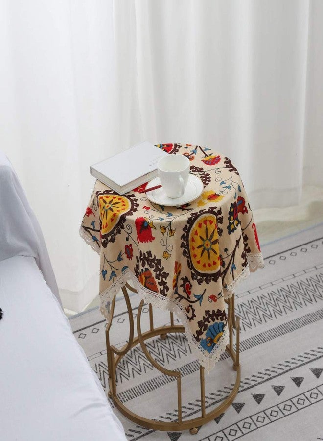 Aothpher 24x24 Inches Modern Boho Floral Jacquard Washable Small Tablecloths with Lace for Dining Table - Image 4