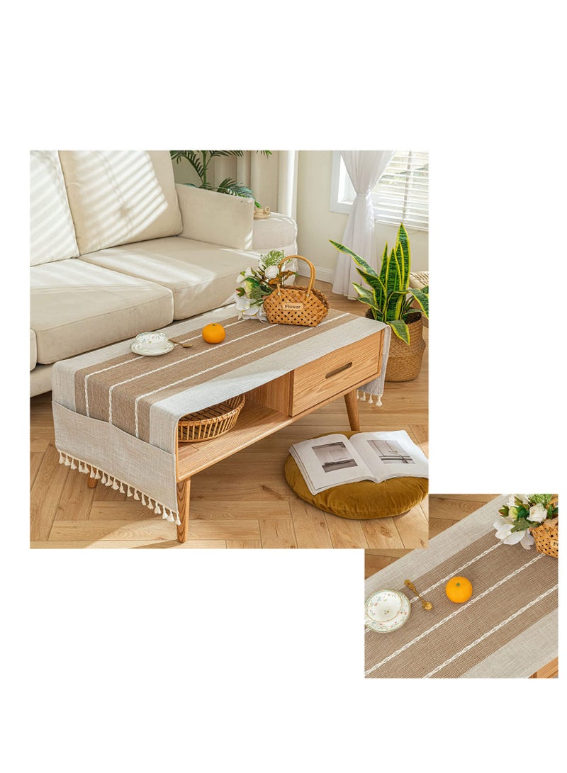 SYOSI Nightstand Cover, Rectangle Bedside Tablecloth with Pockets and Tassel, Cotton Linen Waterproof Small Tablecloth TV Cabinet Washer Dryer Fridge Top Dust Cover-R-16 x 36 inch - Image 1