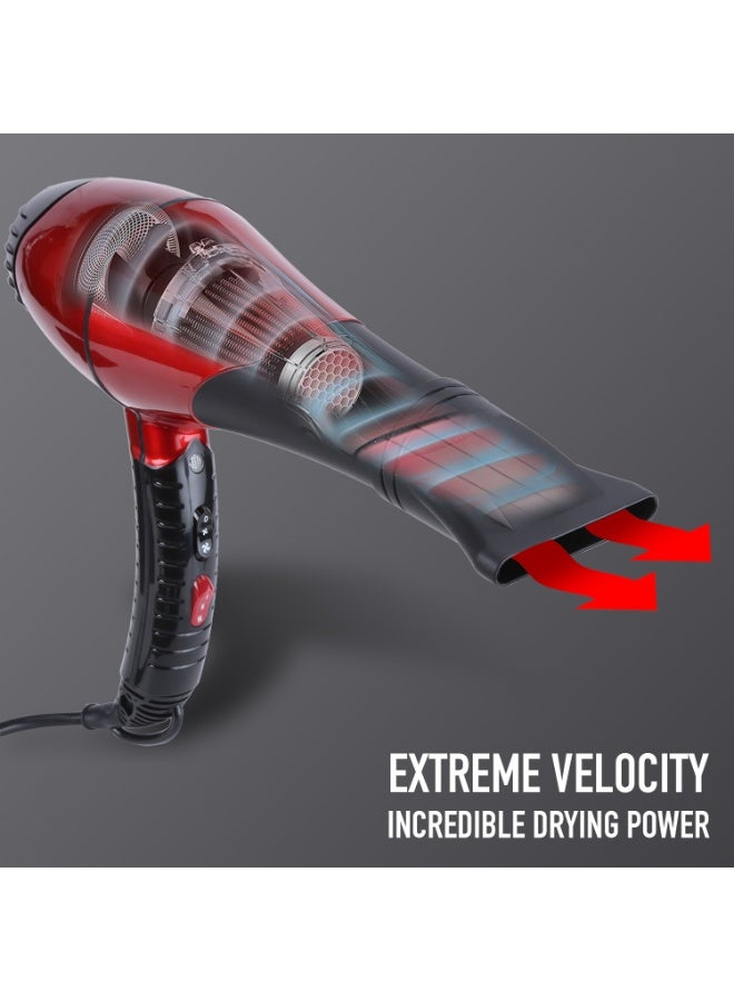 أي كونيك مجفف الشعر أيكونيك بروفيشنال برو 2200، باللون الأسود والأحمر، مزود بمحرك قوي بقدرة 2200 واط، مع إعدادين للحرارة وسرعتين بالإضافة إلى زر الهواء البارد، يتميز بوظيفة التشغيل الهادئ وتقنية الحماية من السخونة الزائدة، ويأتي مع فوهتين وناشر هواء واحد (Diffuser)، مناسب لجميع أنواع الشعر. - Image 3