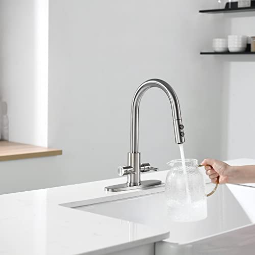 PAKING Kitchen Faucet, Two Handles Sink Faucet with Sprayer, Stainless Steel, Brushed Nickel, PB1045 - Image 2