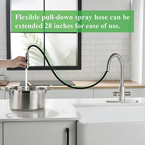 PAKING Kitchen Faucet, Two Handles Sink Faucet with Sprayer, Stainless Steel, Brushed Nickel, PB1045 - Image 5