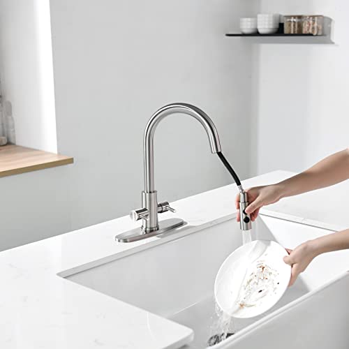 PAKING Kitchen Faucet, Two Handles Sink Faucet with Sprayer, Stainless Steel, Brushed Nickel, PB1045 - Image 3