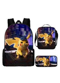 Pikachu New Cartoon Anime Student Backpack Three-Piece Set 29*42*16cm 