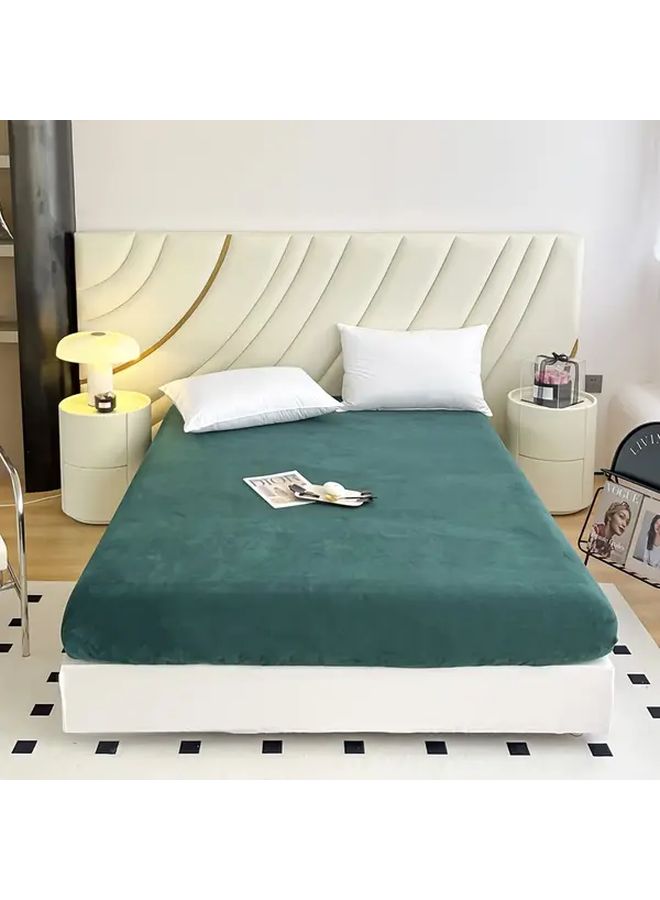 Luxury Milk Velvet Fitted Sheet Blue Ultra Soft Warm Non Slip Solid Deep Pocket - Image 1
