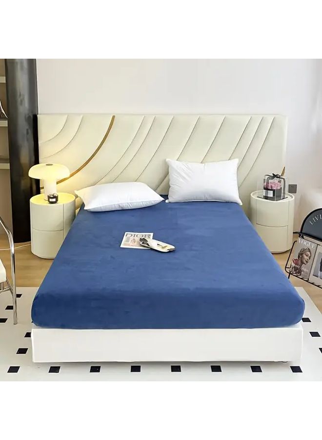 Luxury Milk Velvet Fitted Sheet Blue Ultra Soft Warm Non Slip Solid Deep Pocket - Image 4