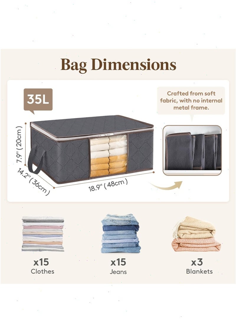 بوميفار أكياس تخزين ملابس 35 لتر ، 6 عبوات قابلة للطي تحت السرير ، غطاء تخزين لحاف ، منظم خزانة ، نافذة شفافة من القماش الصلب للملابس ، رمادي - Image 2