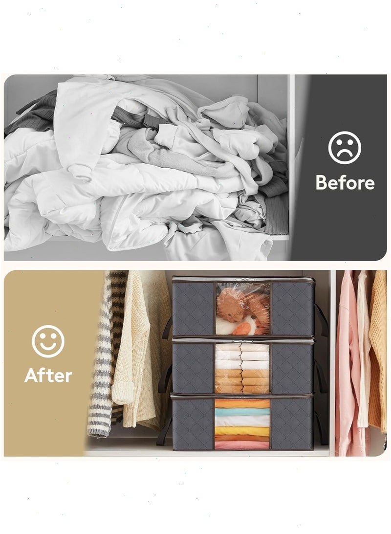 بوميفار أكياس تخزين ملابس 35 لتر ، 6 عبوات قابلة للطي تحت السرير ، غطاء تخزين لحاف ، منظم خزانة ، نافذة شفافة من القماش الصلب للملابس ، رمادي - Image 5