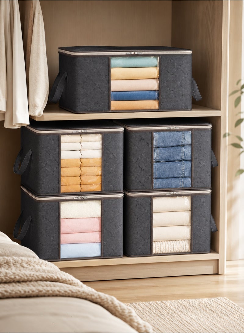 Pomefar 35L Clothes Storage Bags, 6 Pack Foldable Under Bed Storage Box, Duvet Storage Cover, Closet Organizer, Clear Window in Solid Fabric for Clothes, Grey - Image 1