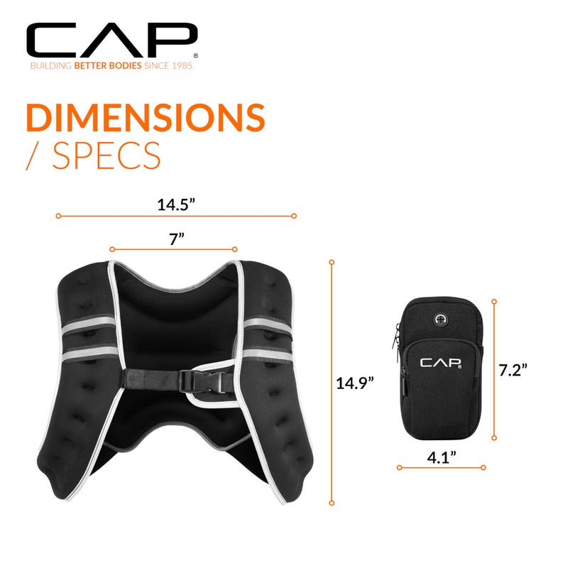 CAP 12LB Weighted Vest Black â€“ Unisex Workout Vest with Reflective Stripes, Phone Pouch, and Adjustable Fit for Walking, Running, Cardio, Strength Training - Image 5