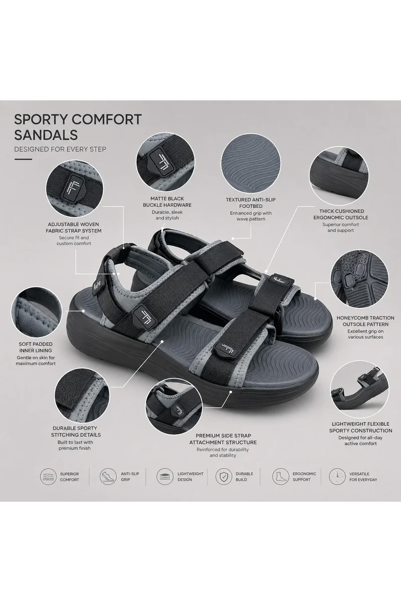 Feet First Men’s Sports Sandals with Adjustable Velcro Straps – Lightweight Comfort Outdoor Walking Sandals