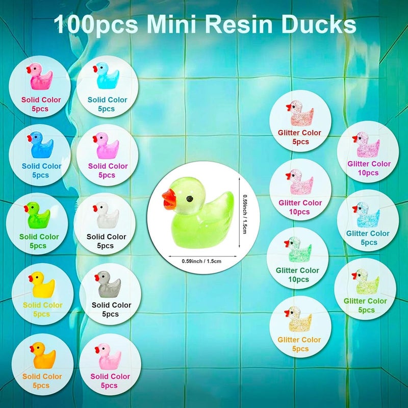 HZYH 100 Pcs Mini Ducks Glitter Resin Figures, Glow In The Dark Tiny Duck Animals For Dollhouse, Aquarium, Fairy Garden Decor - Image 2