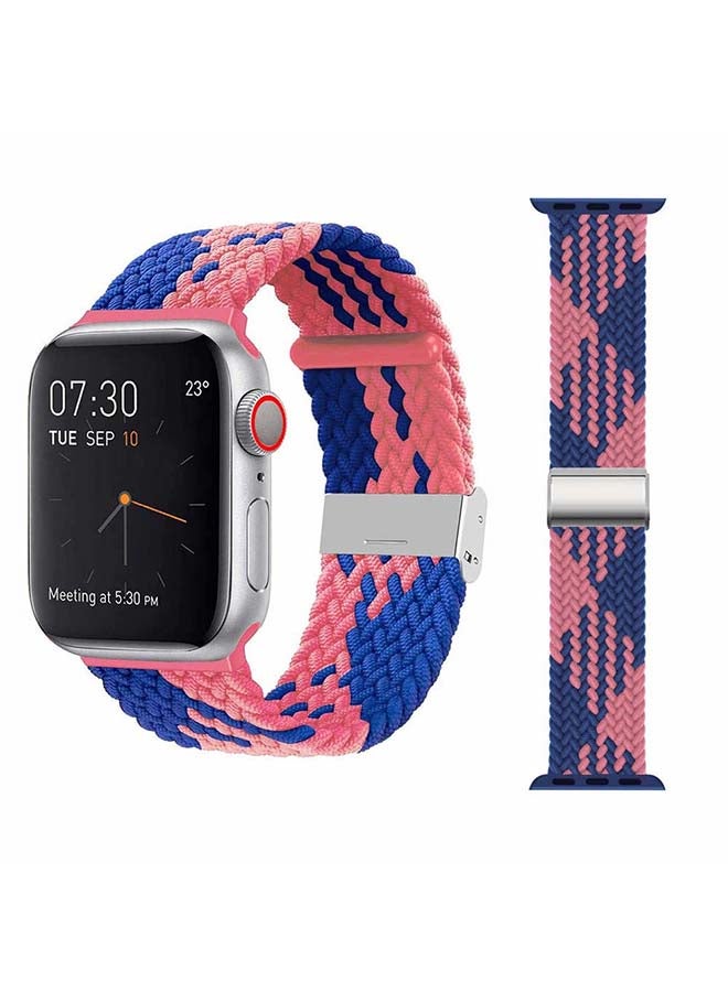 Perfii Adjustable Braided Solo Loop Band For Apple Watch Series 6/SE/5/4/3/2/1 Blue/Pink - Image 1