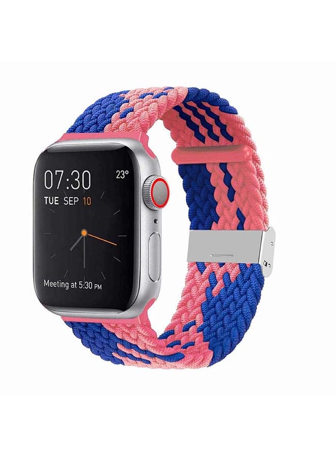 Perfii Adjustable Braided Solo Loop Band For Apple Watch Series 6/SE/5/4/3/2/1 Blue/Pink - Image 2