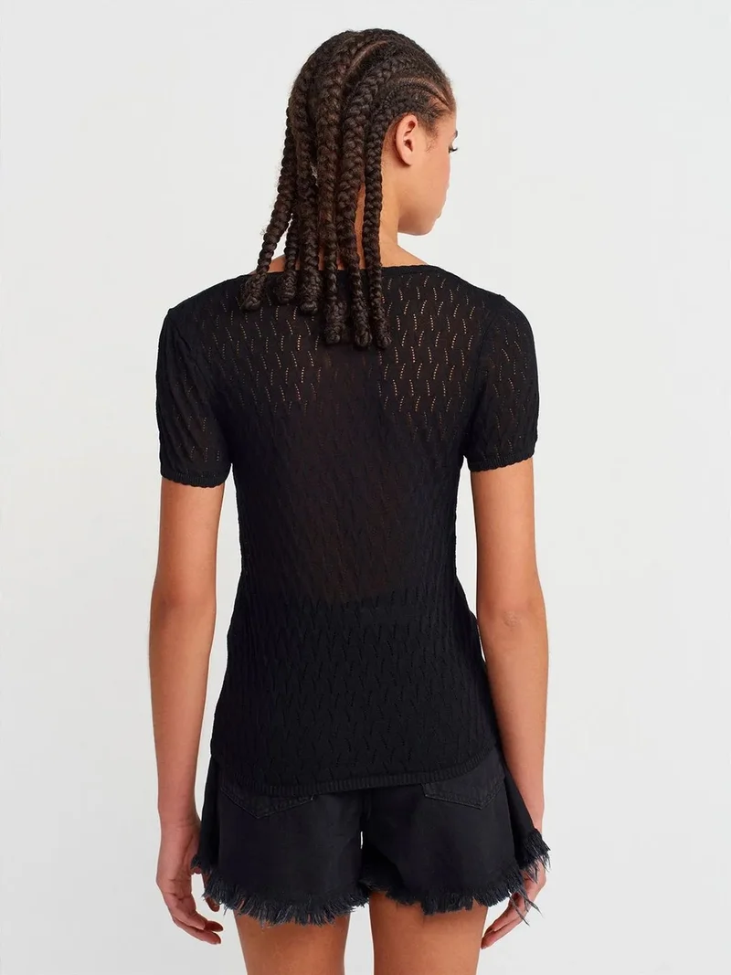 Dilvin DILVIN Textured Slim-fit Blouse With Bow Detail