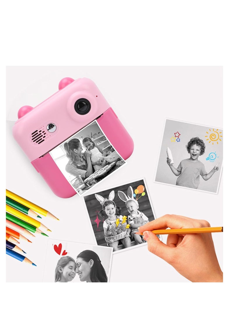 Instant Print Camera for Kids, 50MP 2.4 Inch Instant Camera for Kids, 16X Digital Zoom 1080P Instant Print Camera for Travel, Birthday Gifts (Pink)  - Image 1