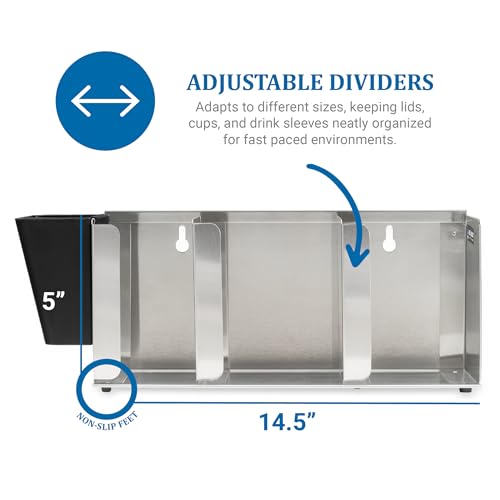 San Jamar Lid Organizer with Adjustable Dividers for Restaurants and Fast Food, Plastic, 14.5 Inches, Silver - Image 3
