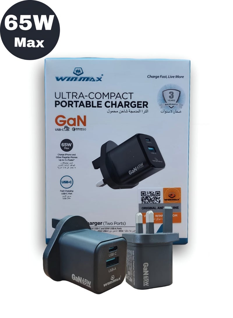 Winmax 65W Dual-Port Fast Charger with USB-A & USB-C Ports, Charging 3 Times Faster - Image 1