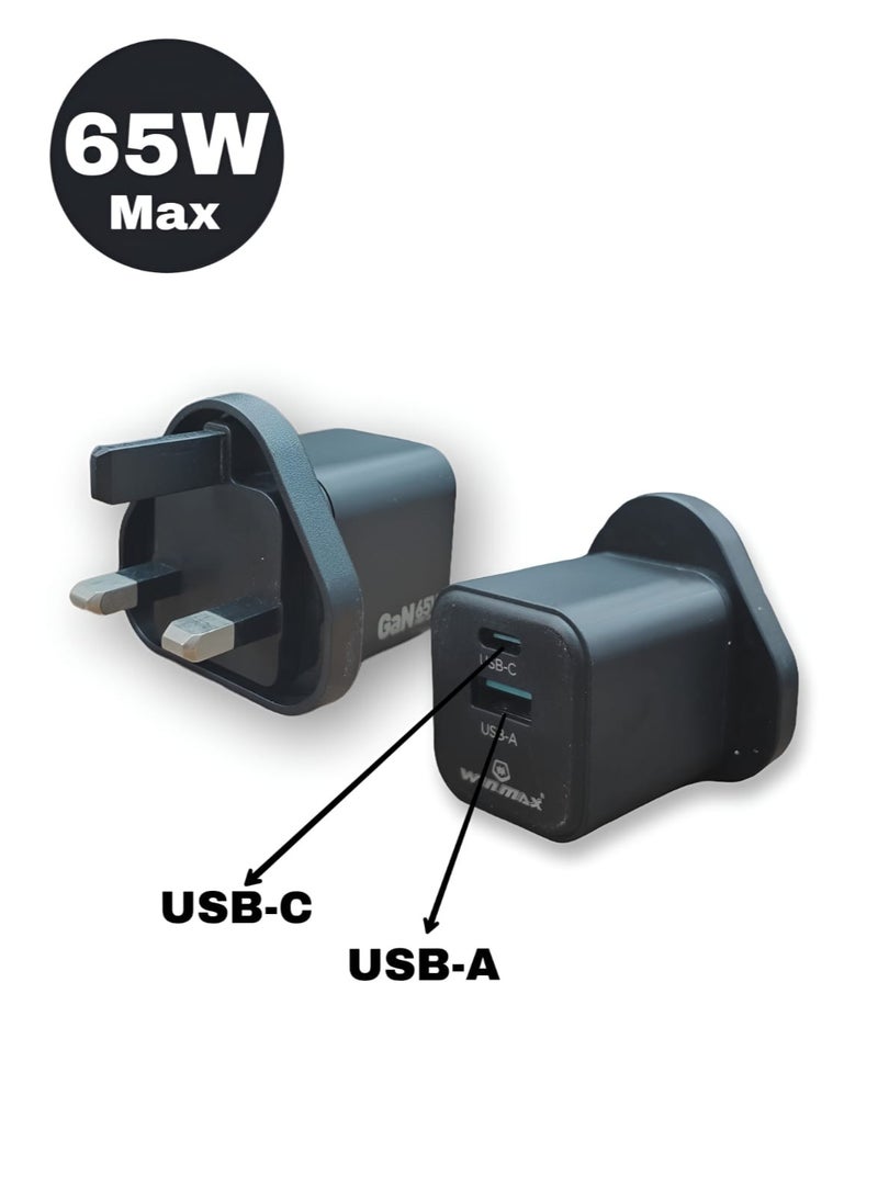 Winmax 65W Dual-Port Fast Charger with USB-A & USB-C Ports, Charging 3 Times Faster - Image 2