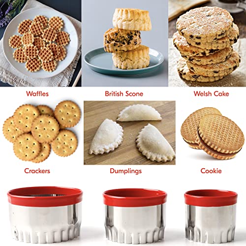 COOKIEQUE 3Pcs Large Biscuit Cutter 3", 4", 5", Fluted Round Cookie Cutters for Baking, Sandwiches Cutter, Scone Cutter, Coated with Soft PVC for Protection - Image 5