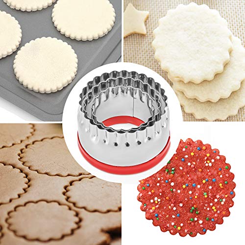 COOKIEQUE 3Pcs Large Biscuit Cutter 3", 4", 5", Fluted Round Cookie Cutters for Baking, Sandwiches Cutter, Scone Cutter, Coated with Soft PVC for Protection - Image 3