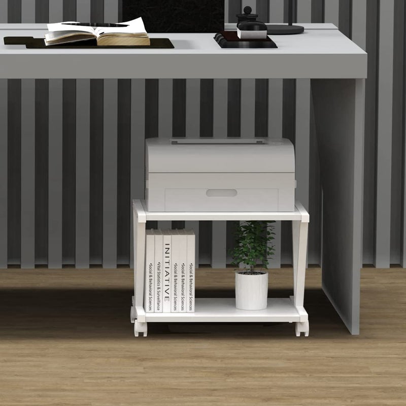 VEDECASA Retro Desktop Printer Stand 2 Double Tiers Wood Printer Shelf Rustic Industrial Farmhouse Wood Storage Book Shelf Organizor for Home Office Stylish Sturdy V Shaped (Dark Grey) - Image 2