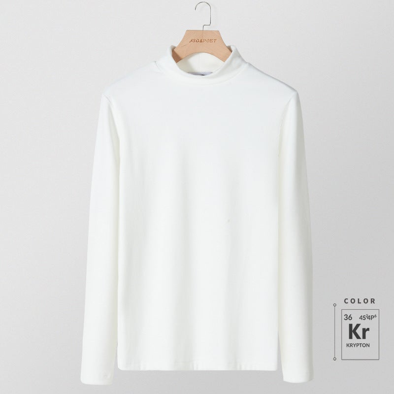 Half-high Collar Base Shirt Men's Autumn and Winter New Inner Lining Single-wear Warm Fleece Solid Color Mid-collar Long-sleeved T-shirt - Image 1