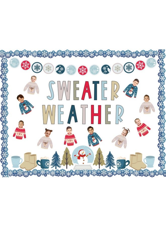 Whaline 85Pcs Winter Bulletin Board Decoration Kit Xmas Tree Snowmen Snowflake Cutouts With Glue Point Christmas Holiday Classroom Bulletin Border Stickers For Home School Office Wall Door Decor - Image 1