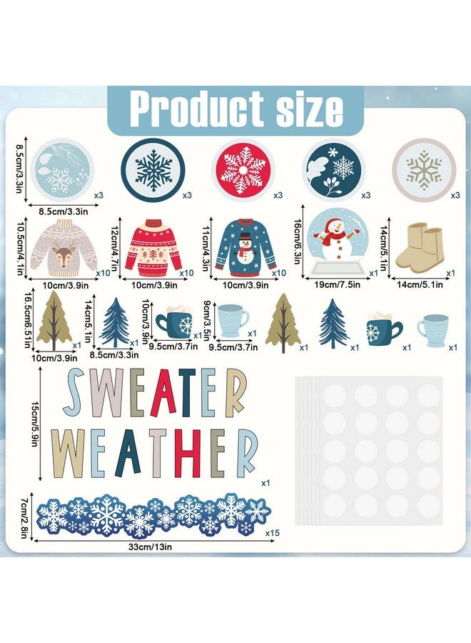 Whaline 85Pcs Winter Bulletin Board Decoration Kit Xmas Tree Snowmen Snowflake Cutouts With Glue Point Christmas Holiday Classroom Bulletin Border Stickers For Home School Office Wall Door Decor - Image 2