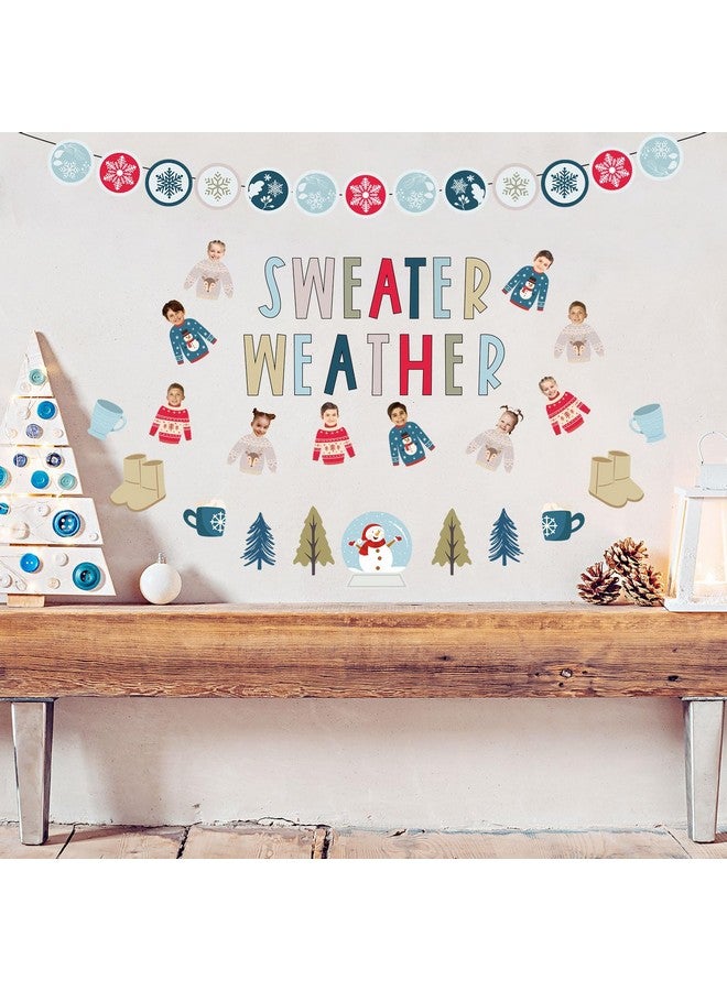 Whaline 85Pcs Winter Bulletin Board Decoration Kit Xmas Tree Snowmen Snowflake Cutouts With Glue Point Christmas Holiday Classroom Bulletin Border Stickers For Home School Office Wall Door Decor - Image 5