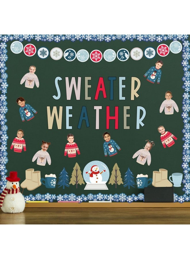 Whaline 85Pcs Winter Bulletin Board Decoration Kit Xmas Tree Snowmen Snowflake Cutouts With Glue Point Christmas Holiday Classroom Bulletin Border Stickers For Home School Office Wall Door Decor - Image 3