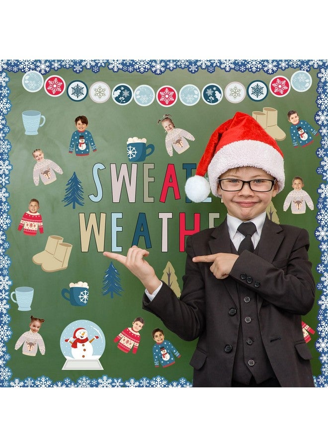 Whaline 85Pcs Winter Bulletin Board Decoration Kit Xmas Tree Snowmen Snowflake Cutouts With Glue Point Christmas Holiday Classroom Bulletin Border Stickers For Home School Office Wall Door Decor - Image 4