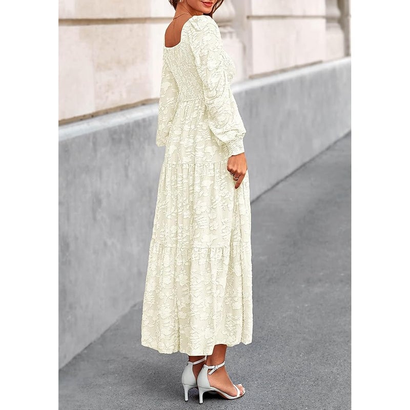 KIRUNDO Wedding Guest Dresses for Women Spring 2026 Long Sleeve Smocked Floral Flowy A Line Boho Maxi Dress Fashion Clothing - Image 2