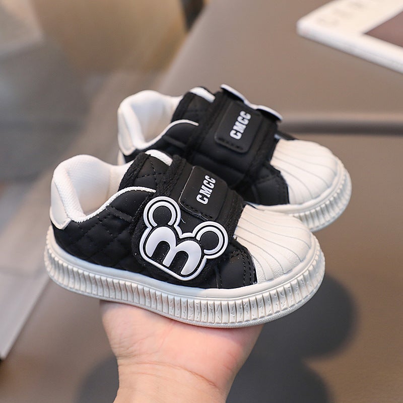 Kids Sneakers Spring Magic Tape Shell-toe Shoes Black 