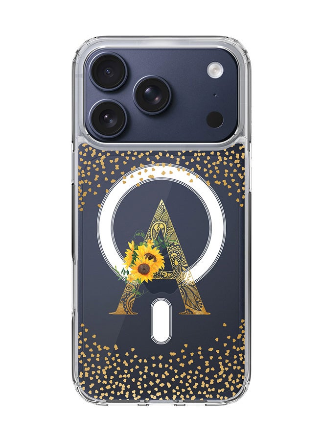Stylizedd Classic Clear MagSafe Case for iPhone 17 Pro , Hybrid Soft Case Flexible Edges Anti Drop TPU PC Gel Thin Transparent Cover [ Designed for iPhone 17 Pro ] - Custom Monogram Initial Letter Floral Pattern Alphabet - A  (Clear )