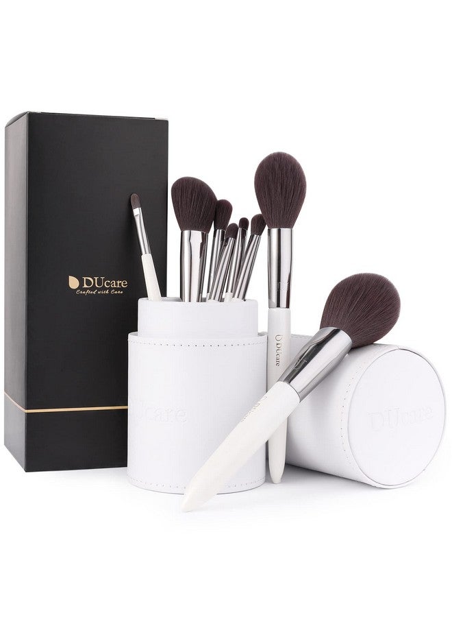 DUcare Makeup Brushes With Holder White 8Pcs Makeup Brush Set Premium Synthetic Foundation Powder Concealers Blending Eye Shadows Face Makeup Brush Kit - Image 1