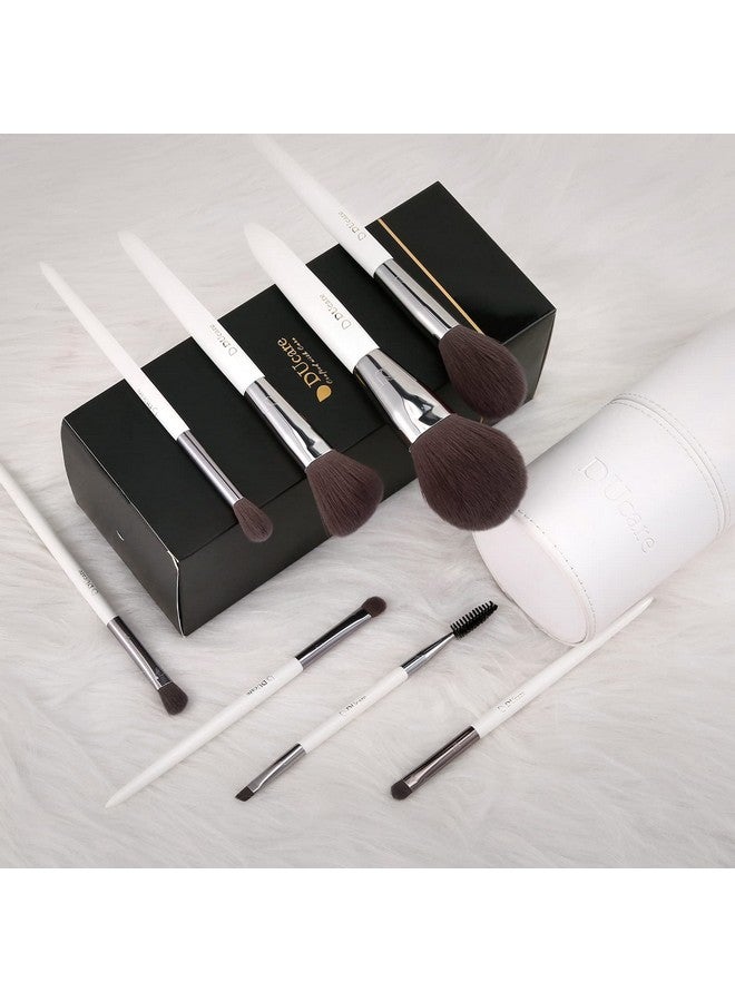 DUcare Makeup Brushes With Holder White 8Pcs Makeup Brush Set Premium Synthetic Foundation Powder Concealers Blending Eye Shadows Face Makeup Brush Kit - Image 2