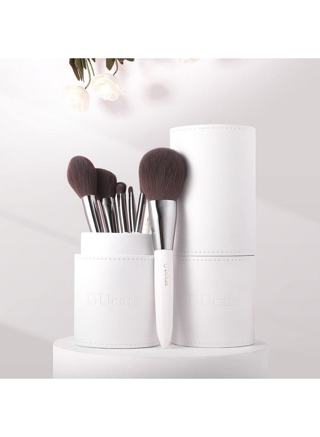 DUcare Makeup Brushes With Holder White 8Pcs Makeup Brush Set Premium Synthetic Foundation Powder Concealers Blending Eye Shadows Face Makeup Brush Kit - Image 4