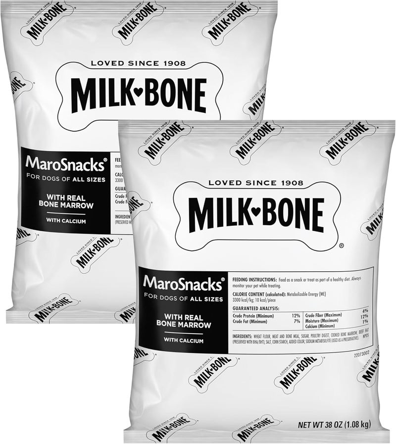ميلك-بون مكافآت Milk-Bone MaroSnacks للكلاب، 38 أونصة عبوات إعادة تعبئة (عبوتين) مع نخاع عظم حقيقي وكالسيوم - Image 1