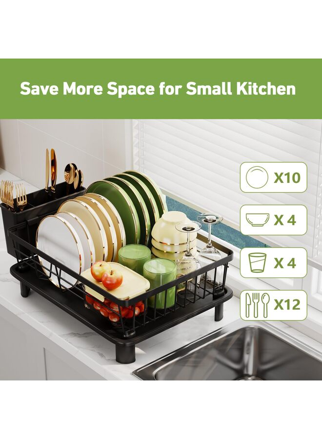 Dish Drainer Rack with Drip Tray, Sink Dish Drainer with Drainage Spout, Stainless Steel Dish Drying Rack with Cups, Utensil & Cutting Board Holders for Kitchen Counter Space-Saving, Black - Image 4