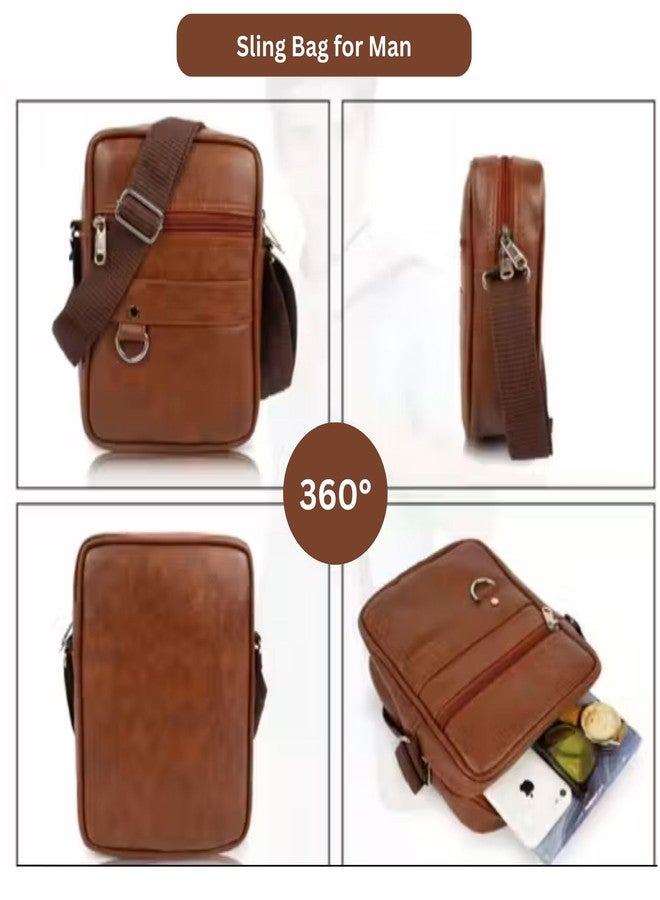 حقيبة جانبية قابلة للتعديل من الجلد الصناعي البني للرجال | حقيبة سفر رجالية | حقائب كروس وحقائب مراسلة رجالية | أحدث الهدايا الترويجية للرجال | حقيبة صدر | حقيبة كتف للنقود والمستندات (بني فاتح) - Image 4