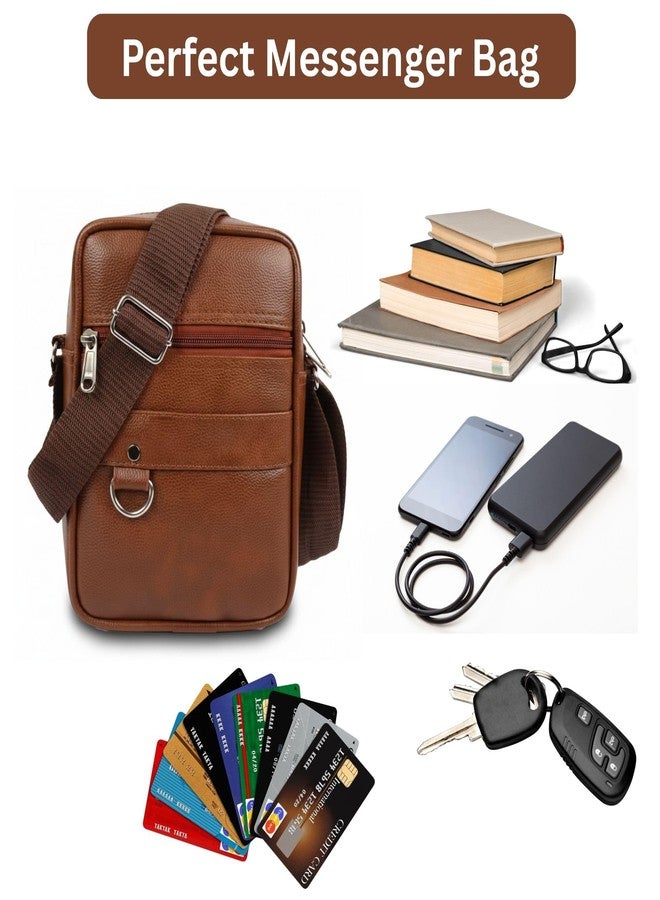 حقيبة جانبية قابلة للتعديل من الجلد الصناعي البني للرجال | حقيبة سفر رجالية | حقائب كروس وحقائب مراسلة رجالية | أحدث الهدايا الترويجية للرجال | حقيبة صدر | حقيبة كتف للنقود والمستندات (بني فاتح) - Image 5