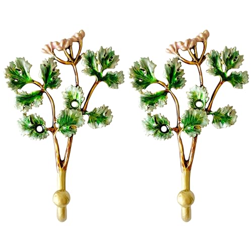 Pewery Vintage Tree LeafShaped Decorative Wall Hooks Rack Hangers for Hanging Clothes Coats Towels Keys Hats 2 Pack Antique Metal Mounted Wall Hook - Image 1