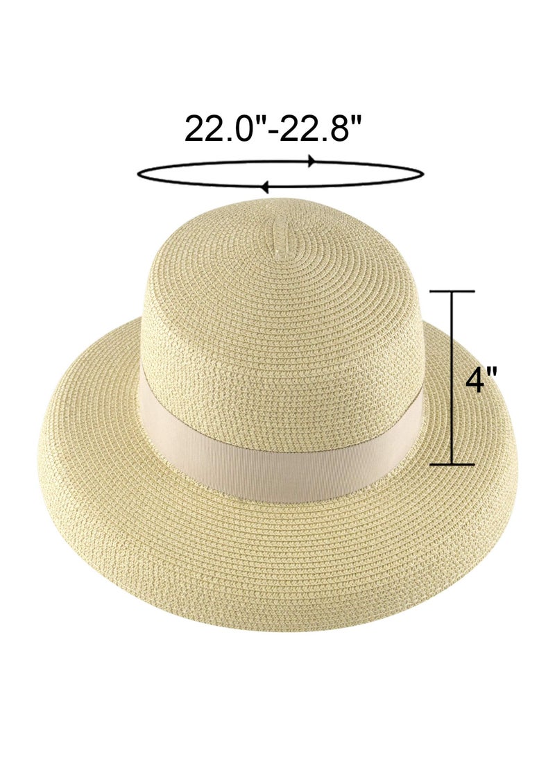 Y&D Womens Summer Classical Bowknot Sun Hats Travel Foldable Brim Bucket Hat Vintage Cloche Beach Fishing Cap Straw with Wind Lanyard Floppy Hats for Women UV Protection. - Image 3