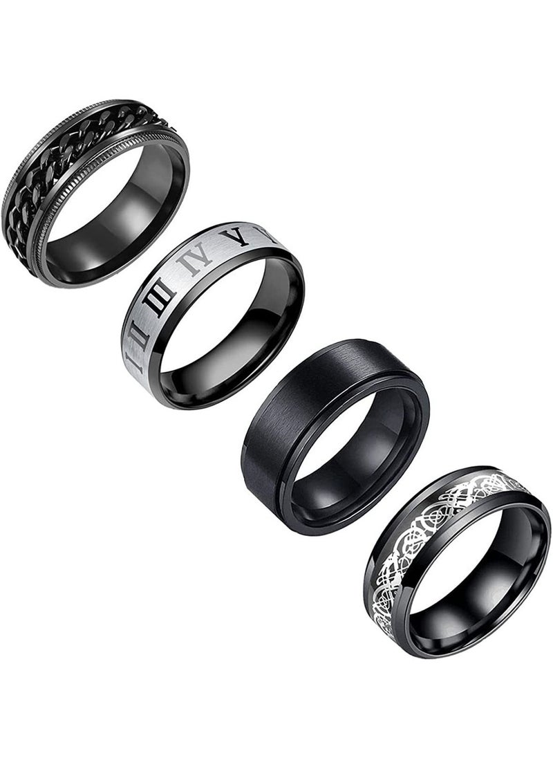 Generic - Retro Rings, 4Pcs Plain Band Rings for Men Stainless Steel Rings for Men Wedding Ring Cool Spinner Rings for Men Black Stainless Steel Ring Set Anxiety Ring 8MM Width - Image 1