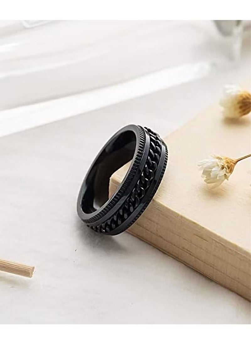 Generic - Retro Rings, 4Pcs Plain Band Rings for Men Stainless Steel Rings for Men Wedding Ring Cool Spinner Rings for Men Black Stainless Steel Ring Set Anxiety Ring 8MM Width - Image 1